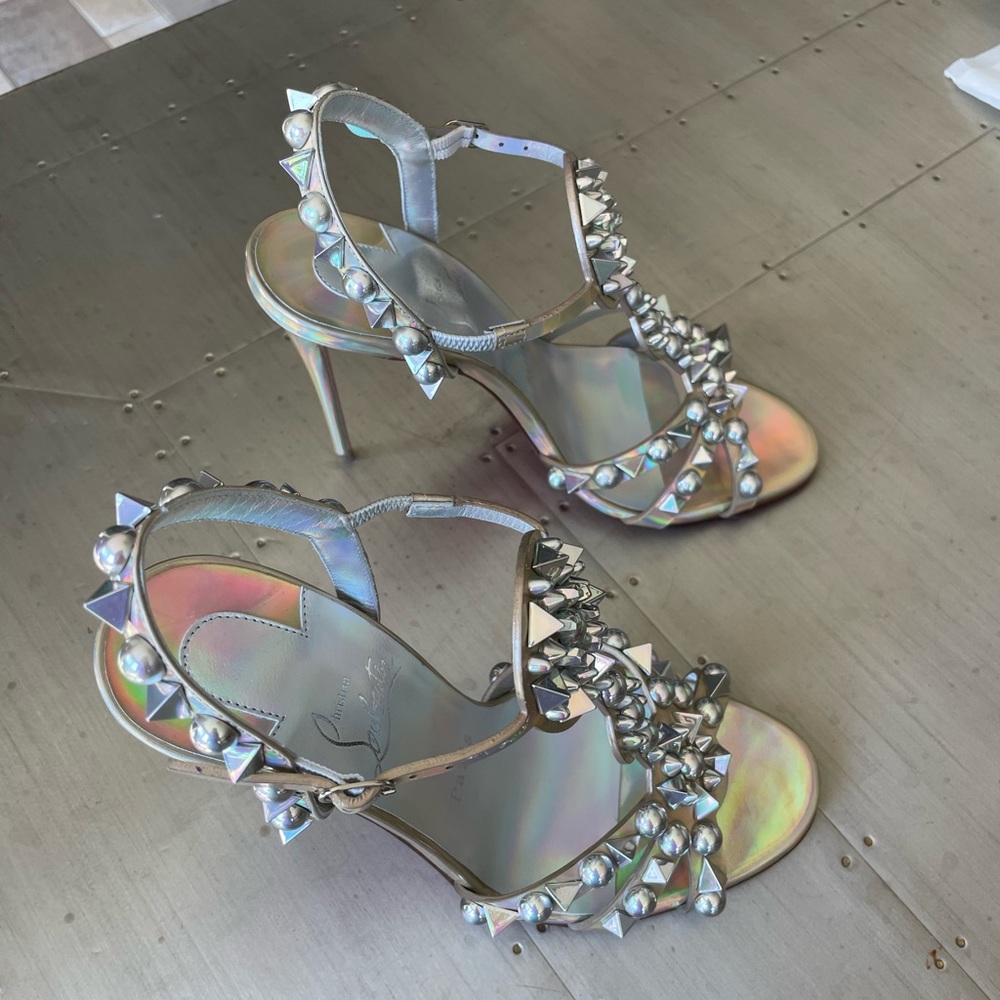 christian louboutin Goldora 100mm stiletto sandal spike iridescent sz 38 - Picture 11 of 12